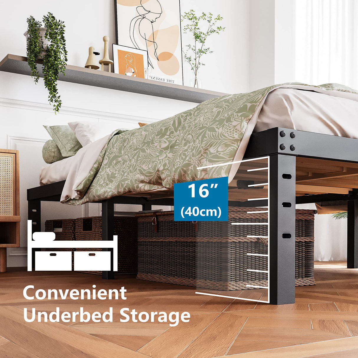 ZIYOO Twin Bed Frame 18 Inches Tall 3 Inches Wide Wood Slats with 2500 Pounds Support, No Box Spring Needed for Foam Mattress, Underbed Storage Space, Easy Assembly, Noise Free ZIYOO