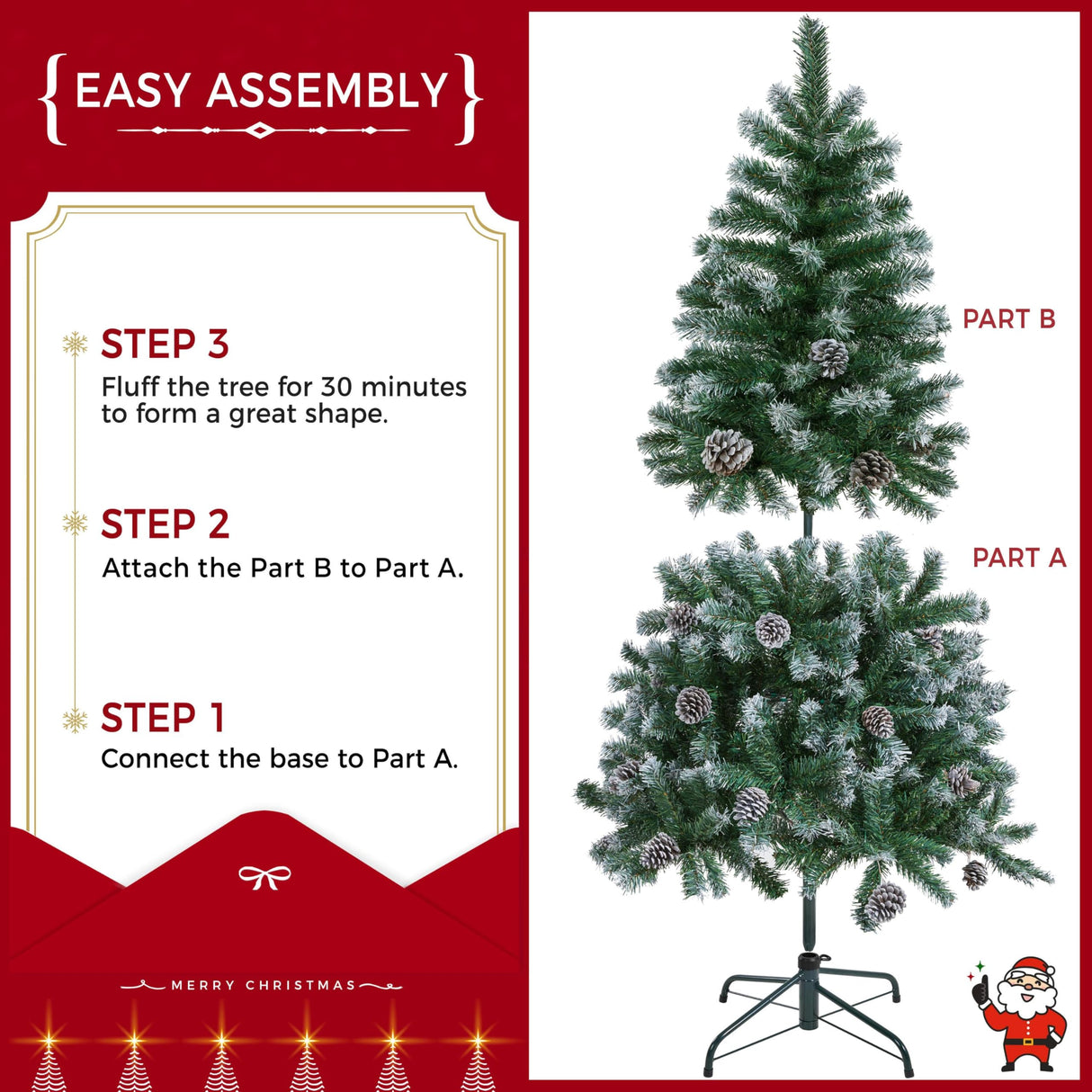 Yaheetech 4.5ft Pre-lit Christmas Tree, Snow Flocked Artificial Christmas Tree with 35 Snow Pinecones & 412 PVC Branch Tips & 150 Warm White Lights, White & Green Yaheetech