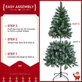 Yaheetech 4.5ft Pre-lit Christmas Tree, Snow Flocked Artificial Christmas Tree with 35 Snow Pinecones & 412 PVC Branch Tips & 150 Warm White Lights, White & Green Yaheetech