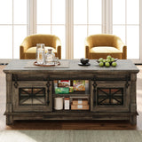 IRONCK 48'' Coffee Table with Sliding Barn Doors, Rustic Center Table with 6 Large Storage Space, Glass Doors and Adjustable Middle Shelf, Farmhouse Coffee Tables for Living Room, Meeting Room IRONCK