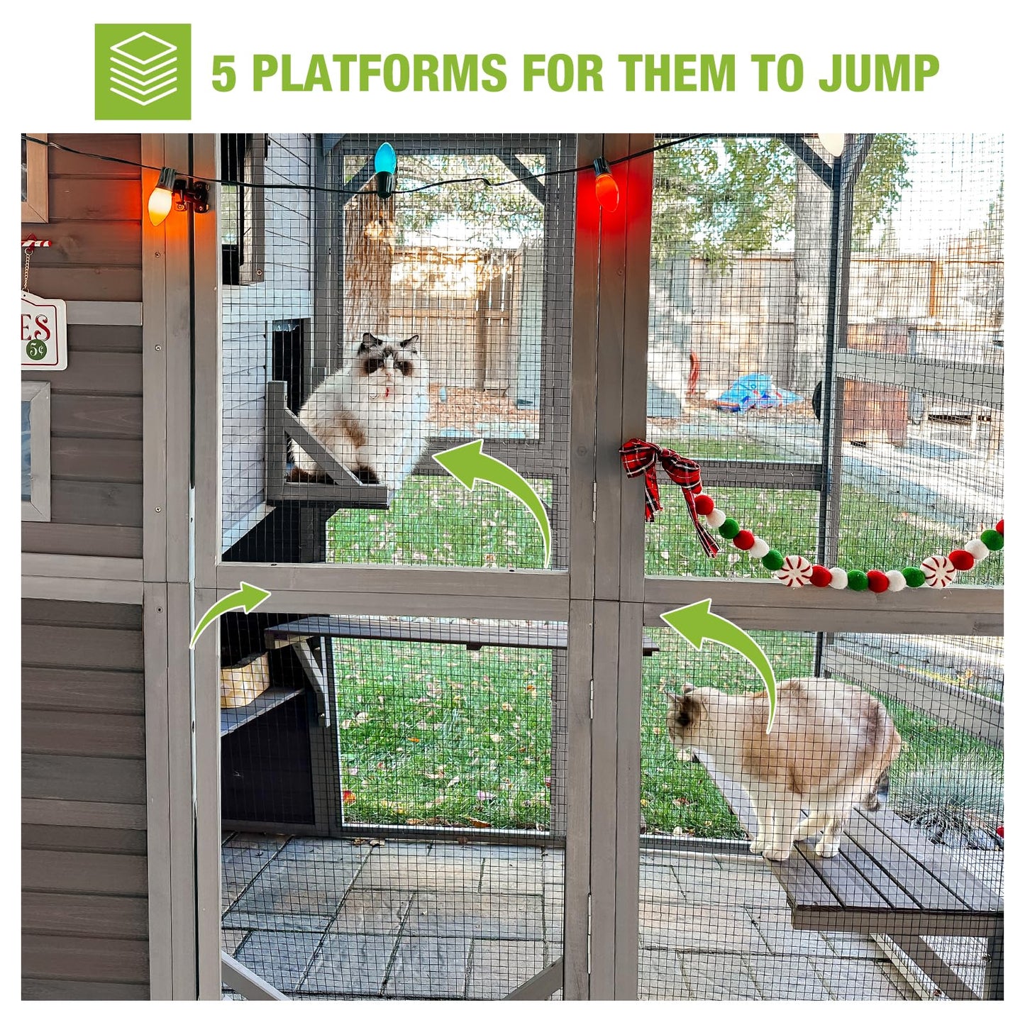 Cat Enclosure Outdoor Wooden Cat House Large Catio Vertial Kitten Kennel Cat Cage 4 Tiers 77" L x 36" W x 69" H