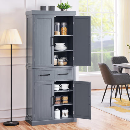 Yaheetech Kitchen Pantry Storage Cabinet with Drawer, 72.5" H Cupboard Pantry Cabinets with Adjustable Shelves and Barn Doors for Dining Room/Living Room, Dark Gray - WoodArtSupply