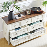 OKYCI Farmhouse 7 Drawer Dresser, Long Wood Chest of Drawers with 1.2" Thickened Top - 54" W x 31.5" H,Antique White OKYCI