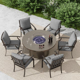 Trumbeak 7 Pcs Outdoor Patio Furniture Set with 48"/55000 BTU Outdoor Round Propane Fire Pit Table,Patio Conversation Sets 6 Fixed Chairs No-Slip Cushions and Waterproof Covers,Grey Trumbeak