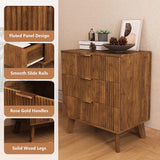 Mid-Century 3 Drawers Bedside Table Cabinet, Modern Nightstand with 3 Drawer and Solid Wood Legs, Contemporary 3-Drawer Nightstand, Mid Century Nightstand with 3 Storage Drawer for Bedroom (Walnut) affeivul