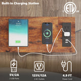 TRIFEBLE End Table with Charging Station, Narrow Side Table with 2 Fabric Drawers, Skinny Nightstand with LED Light, Slim Bedside Table for Bedroom, Living Room, Small Spaces, Rustic Brown TRIFEBLE