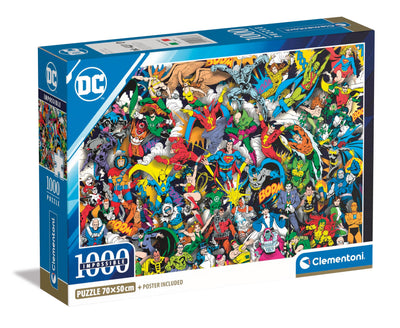 Clementoni - Impossible Puzzle - DC Comics Justice League - 1000 Pieces - Difficult Puzzle for Adults with Superheroes, Made in Italy, 39863