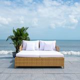 SAFAVIEH Outdoor Collection Cadeo Natural/White Cushion Daybed PAT7500D SAFAVIEH