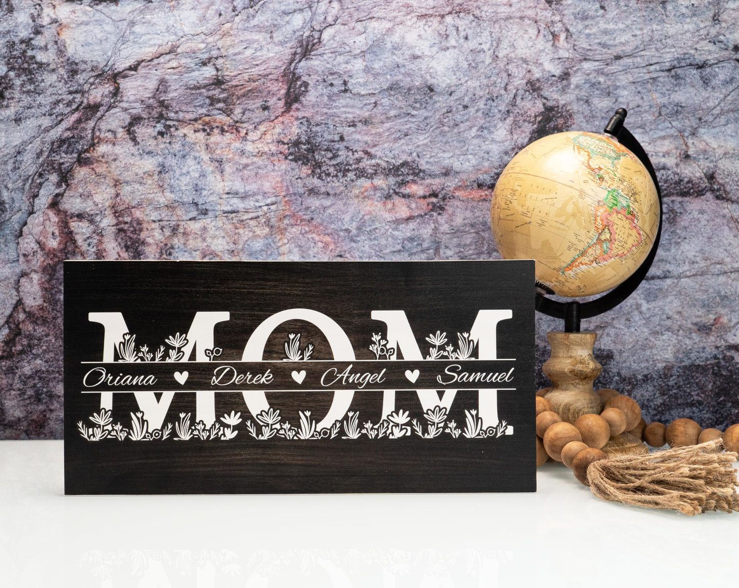 Custom Gift For Mom From Daughter and Son - Mother, Mama Board, Wood Sign with Kids Names, Personalized Wooden Wall Decor with Floral Design, Mother's Day Gift - Sawtooth and String Options - WoodArtSupply