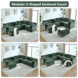 GNIXUU Oversized Modular sectional Sofa, Chenille Large Cloud Sectional Couches for Living Room, Convertible 5 Seater L Shaped Couch with Ottoman for Living Room, Green GNIXUU