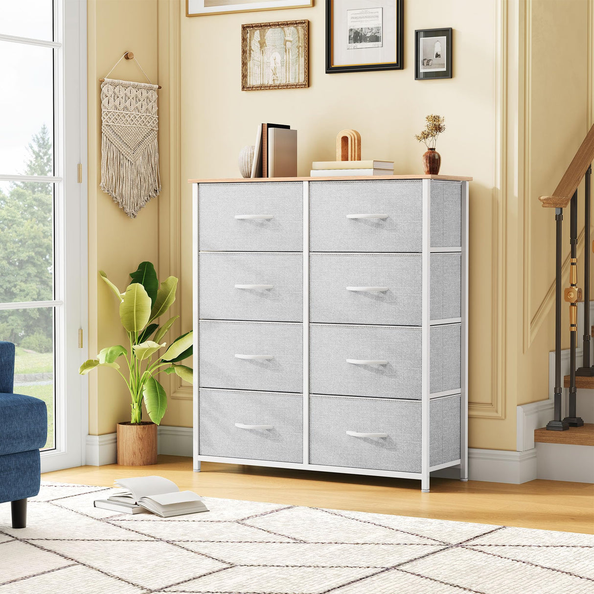 DWVO Fabric Dresser for Room, Tall Storage 8 Drawers, Black Dresser & Chest of Drawers, Storage Drawer Organizer for Closet, Living Room DWVO