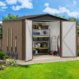 DWVO 8'x6' Large Metal Outdoor Storage Shed, Heavy Duty Tool Storage Sheds for Backyard Patio Lawn - Ideal for Bicycles, Garden Tools, and Lawn Equipment, Easy-to-Assemble, Brown DWVO