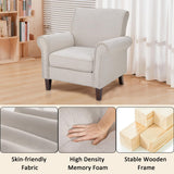 PrimeZone Comfy Accent Chair, Mid-Century Modern Fabric Living Room Chair Reading Chair with Soft Cushion, Nailhead Trim & Rolled Armrest, Arm Chair Sofa Chair for Bedroom Waiting Room Office, Beige PrimeZone