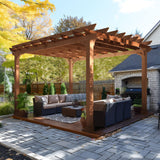 BlueWish 12’ x 14’ Cedar Wood Patio Pergola with Slatted Trellis Roof, Outdoor Pergola Backyard Gazebo with Solid Structure for Deck Yard Grill Party Garden BlueWish