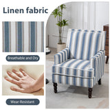 WakeZero Accent Chair, Modern Comfy Mid-Century Accent Chairs，Linen Upholstered Lounge Arm Chair with Solid Wood Reading Side Padded Single Sofa for Living Room/Office/Balcony/Bedroom-Blue Stripe WakeZero