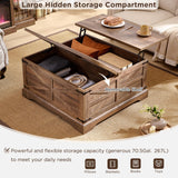 JXQTLINGMU Farmhouse Lift Top Coffee Table with Storage, 36" Wood Square Center Table with Large Hidden Compartment, Rustic Lift Tabletop Dining Table for Home Living Room, Light Brown JXQTLINGMU