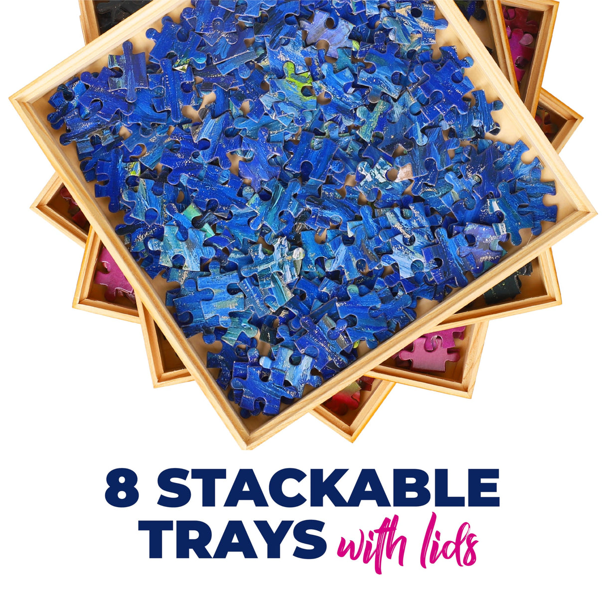 Premium Wooden Puzzle Sorting Trays Stackable – 8 x 8 Inch, Stackable Jigsaw Puzzle Organizer for Sorting up to 1500 Pieces – Durable Puzzle Piece Sorter Trays LOLO TOYS