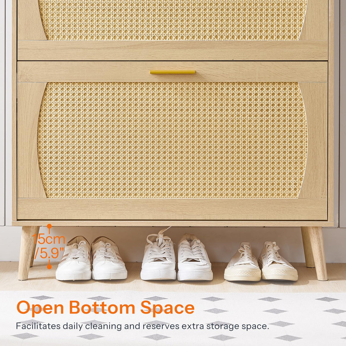 HOOBRO Rattan Shoe Storage Cabinet, Shoe Cabinet Storage for Entryway, Shoe Organizer with 2 Flip Drawers, Narrow Shoe Cabinet with Adjustable Shelves for Hallway, Living Room, Natural NN80SC01 HOOBRO