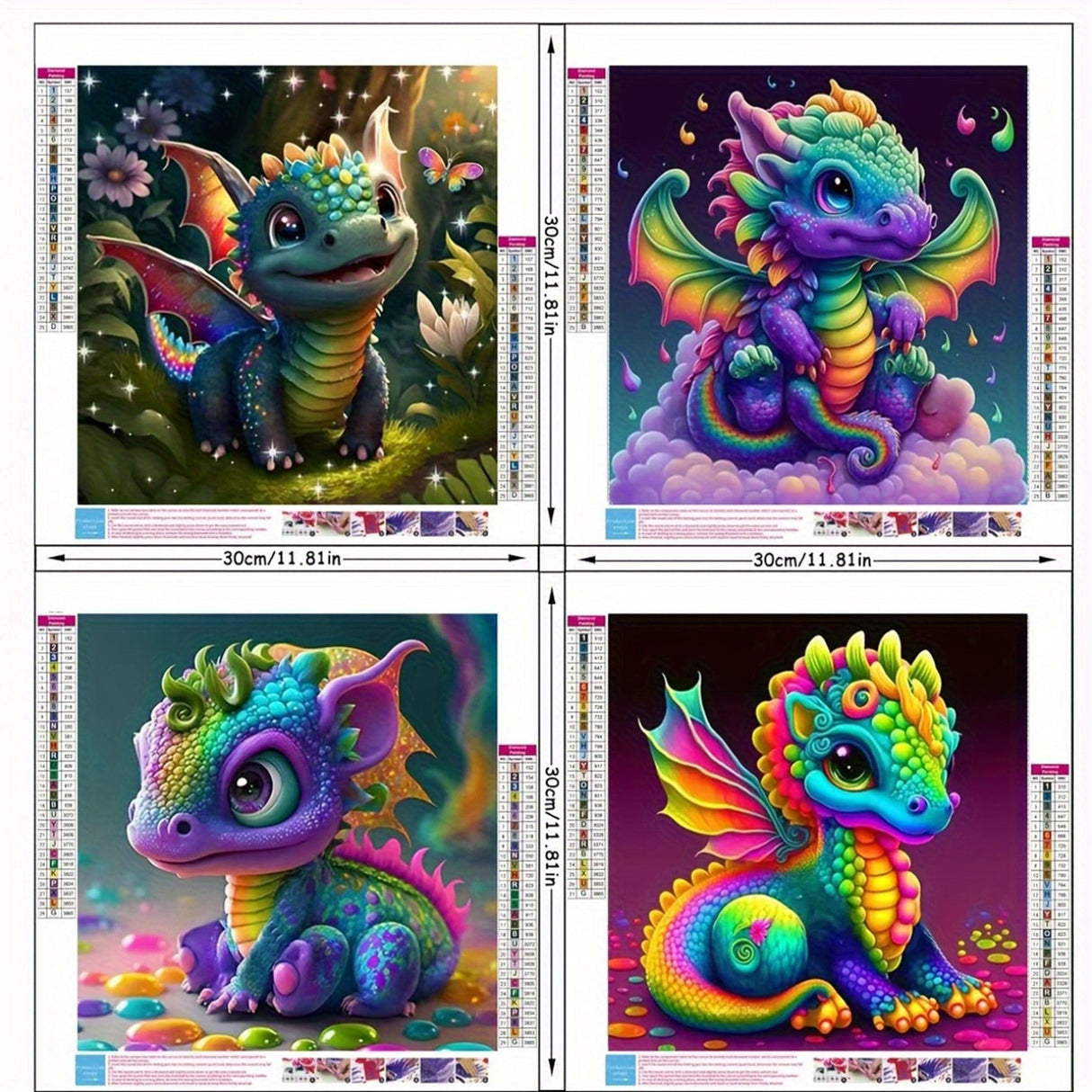4 Pack Cute Dragon DIY Diamond Painting Kits for Adults,5D Full Round Diamond Mosaic Emboridery,Fantasy Animal Diamond Art Kits,Diamond dots,Home Decor Wall Art,11.81X11.81 inch KUFWKEY