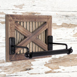 Autumn Alley Rustic Farmhouse Barn Door Toilet Paper Holder | Constructed of Warm Brown Wood, Gold Corrugated Metal and Black Metal | Adds Functional Farmhouse Charm to Your Bathroom Autumn Alley