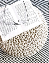 FRELISH DECOR Round Pouf Ottoman Hand Knitted 100% Cotton Pouf Foot Stool - Knitted Bean Bag - Floor Chair for Living Room Bedroom - Foot Rest for Couch (20 Diameter x 14 Height) - Natural FRELISH DECOR
