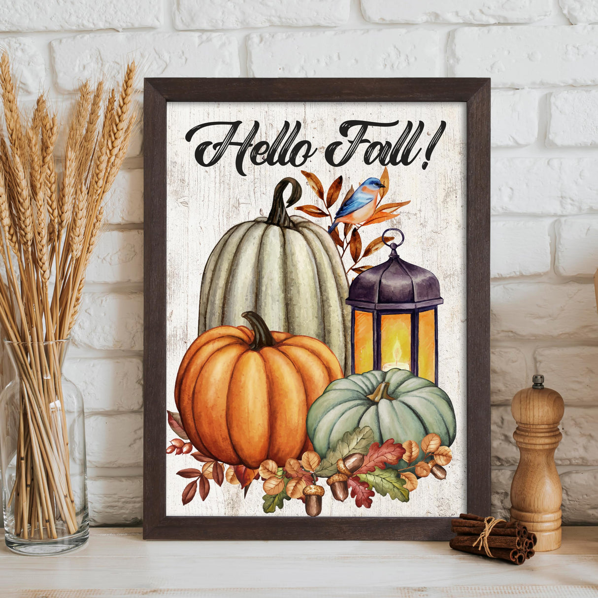 Farmhouse Wall Decor for your Home - 12x16 Rustic Wood Frame with 14 Interchangeable Sayings for the 4 Seasons, Christmas, Easter, Thanksgiving & July 4 Parallel Decor