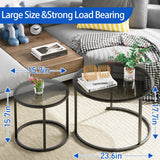 aboxoo Nesting Coffee Table Grey Glass Table Set of 2, Small Round Glass Nesting Tables for Living Room Bedroom, Accent Tea Table with Metal Frame Modern Industrial Simple aboxoo