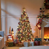 Yaheetech 4.5ft Pre-lit Christmas Tree, Snow Flocked Artificial Christmas Tree with 35 Snow Pinecones & 412 PVC Branch Tips & 150 Warm White Lights, White & Green Yaheetech