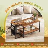 WLIVE Coffee Table, 31.3" and 18.7" Small Coffee Tables for Living Room, Modern Center Table and Side Table Set with Storage Side Pouch for Bedroom, Apartment, Rustic Brown WLIVE