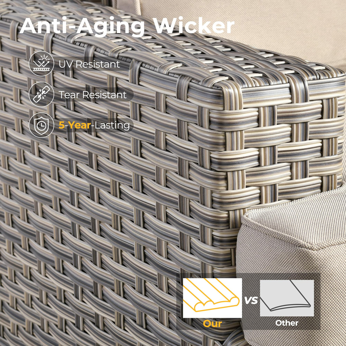 HOOOWOOO Outdoor Sectional Patio Furniture Set,6 Pieces Wicker Conversation Sets L Shaped Couch,Extra Deep Out Door Sofa Outside Furniture,Beige HOOOWOOO