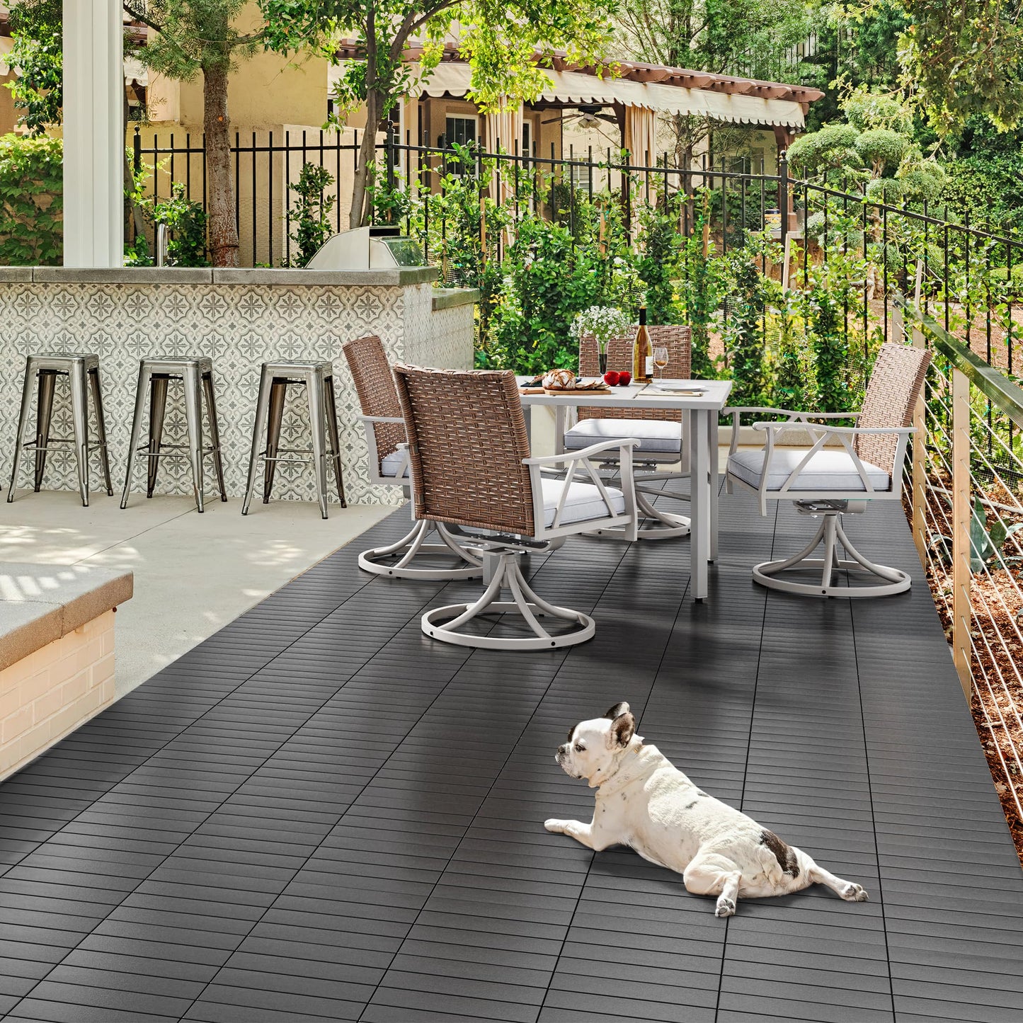 YITAHOME Plastic Interlocking Deck Tiles, 27 Pack, Waterproof Outdoor Flooring All Weather Use, Durable & Slip-Resistant, Suitable for Patio, Garden, Deck, Poolside, Backyard, 12x12 Inches, Dark Grey