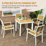 Outsunny 5 Piece Patio Dining Set for 4 with Umbrella Hole, Waterproof HDPE Outdoor Table and Chairs, Aluminum Frame Dining Furniture Set, Yellow Outsunny