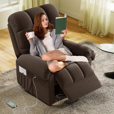 Welzona Updated Power Recliner Chair, Adjustable Electric Recliner Chair for Adults, Ultra-Comfy Teddy Fleece Recliner Chair for Small Space, Tool-Free Assembly, 2 Side Pockets and USB Port, Coffee