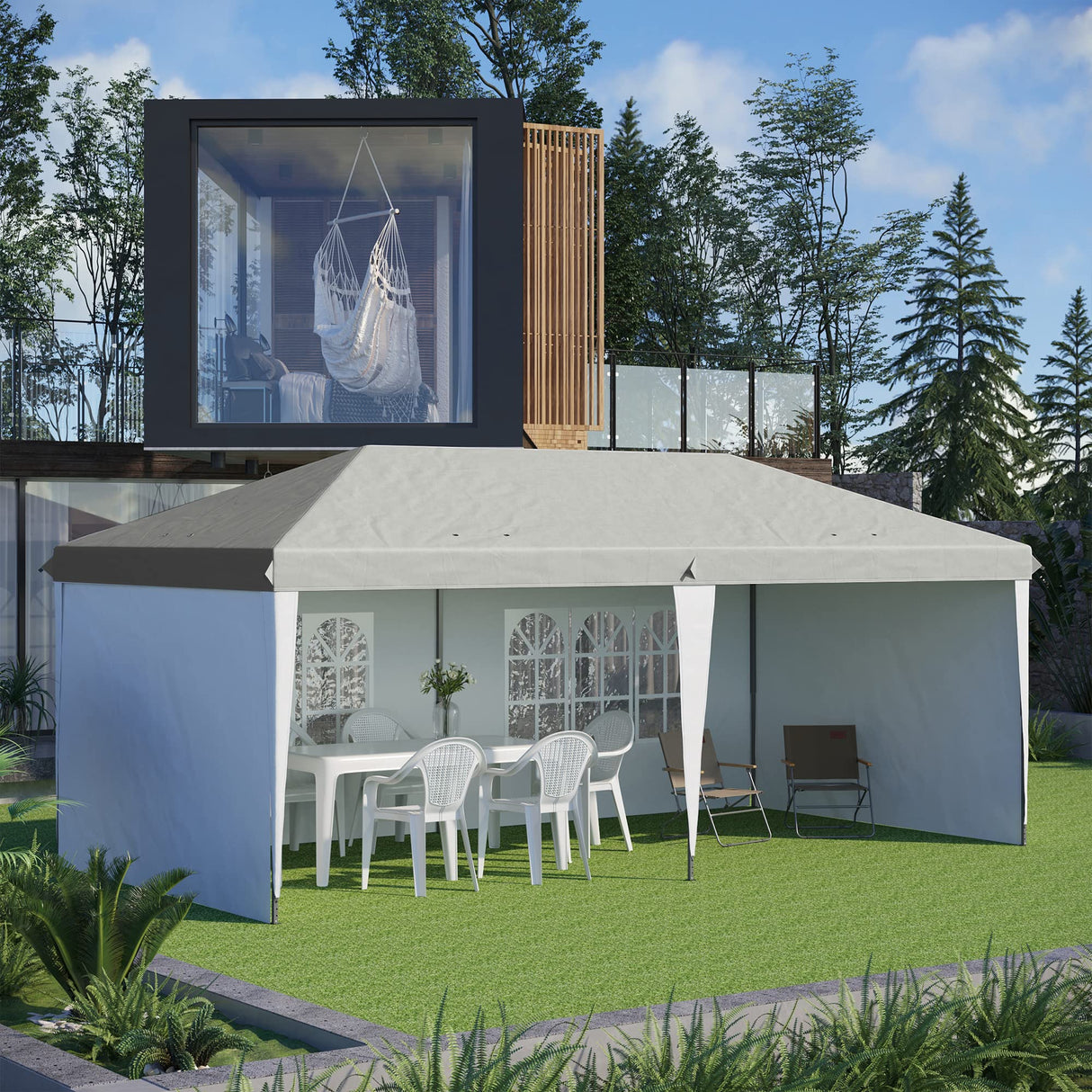 Outsunny 10' x 20' Pop Up Canopy Tent with 4 Sidewalls, Heavy Duty Tents for Parties, Outdoor Instant Gazebo with Carry Bag, for Outdoor, Garden, Patio, White Outsunny