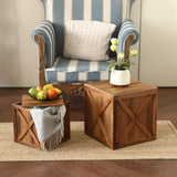 COLLECTIVE HOME - Wood Storage Ottoman, Rustic Storage Stool, 2 Pack Cube Seat Foot Rest Stool, Accent Side Table, Metal Storage Bin for Living Room Furniture, 16"/12" (Wood, barn Door) COLLECTIVE HOME