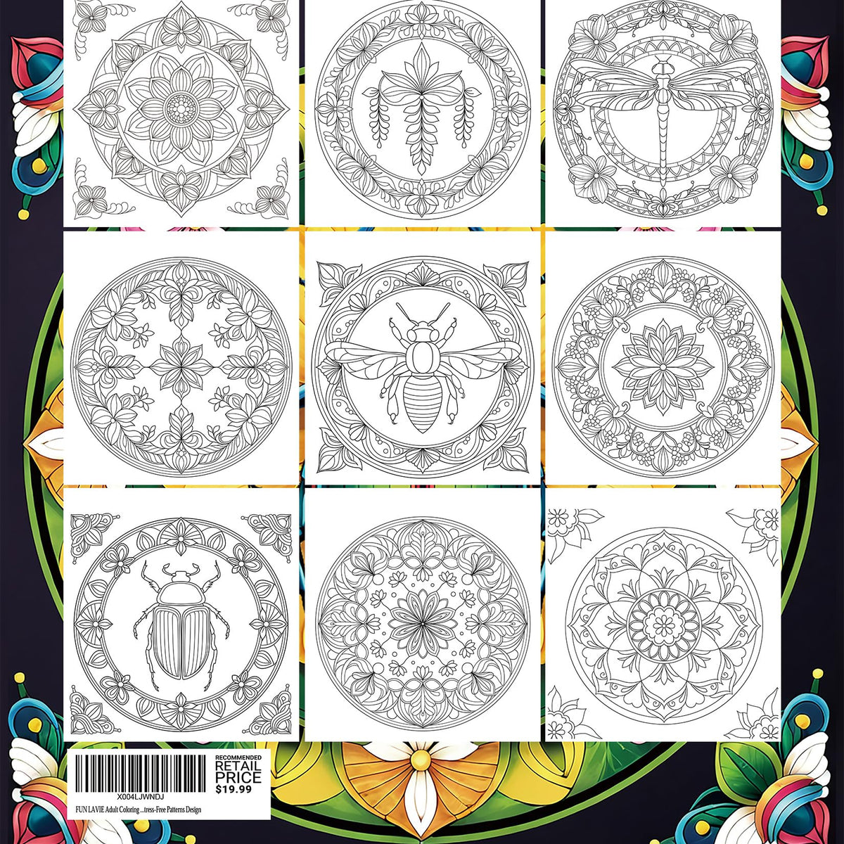 FUN LAVIE Adult Coloring Book 32 Mandala Coloring Books for Adults Relaxation and Teens Stress Relief, Featuring Mandalas Insect & Bloom Patterns for Women Mindfulness, Spiral Bound FUN LAVIE