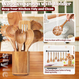 Utensil Cooking Spoon Set with Holder : KINGSOW 9 Pcs Wooden Spoons for Kitchen Nonstick Cookware KINGSOW