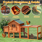 GARWOOD Large Wooden Chicken Coop Outdoor Big Hen House Poultry Pet Duck Hutch with Run Cage Nesting Box Waterproof Asphalt Roof Ramp Removable Tray Wire Fence for Backyard Small Animals 79" Brown GARWOOD