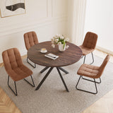 HIPIHOM 45.3 Inch Round Dining Table Set for 4, Mid Century Modern Small Coffee Set for Dining Room Kitchen Apartment (Dark Walnut Table + 4 U-Shaped Brown Chairs) HIPIHOM