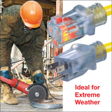 Clear Power 100 ft 12/3 SJTOW Extra Heavy Duty Contractor Grade Extension Cord with 5 Outlet Adapter Combo, Oil Water & Weather Resistant, Flame Retardant, Yellow, 3 Prong Grounded Plug, CPCO90001 Clear Power