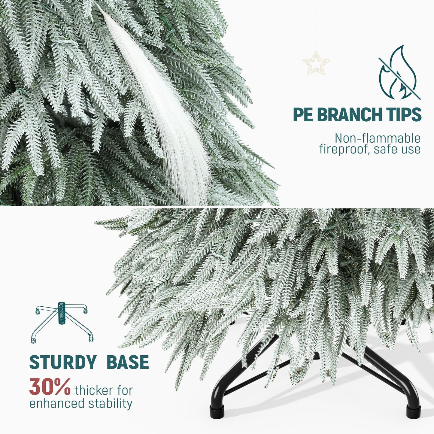 YITAHOME Pre-Lit Flocked Natural Drooping Pampas Christmas Tree, 6ft Snow Flocked Artificial Christmas Tree with 355 PE Branch Tips, 30 Feathers and 400 Lights for Home, Office, Party Decoration