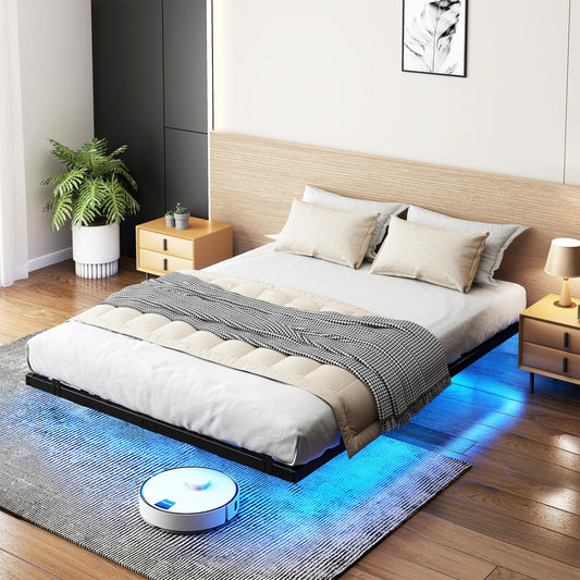 SogesSleep LED Floating Bed Frame Queen – Modern Noise-Free Metal Platform with Heavy Duty Support - WoodArtSupply