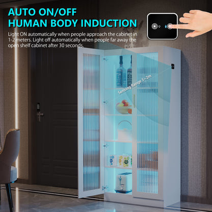 LVSOMT 65" White Display Curio Cabinet with LED Lights and Adjustable Shelves - WoodArtSupply