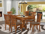 East West Furniture PORT7-SBR-C 7 Piece Dining Table Set Consist of an Oval Dining Room Table with Butterfly Leaf and 6 Linen Fabric Upholstered Chairs, 42x60 Inch, Saddle Brown East West Furniture