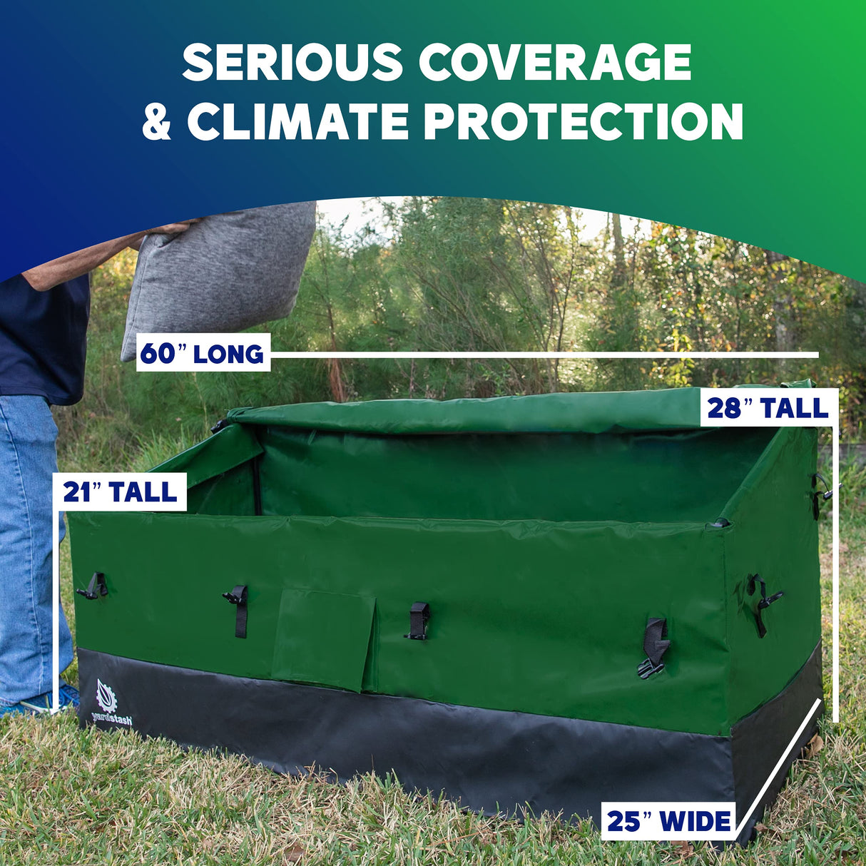 YardStash 143 Gallon Waterproof Deck Box, Portable Outdoor Storage Box for All Weather Tarpaulin Deck Box, Perfect for the Boat, Yard, Patio, or Camping – 143 Gallon, XL Green YardStash