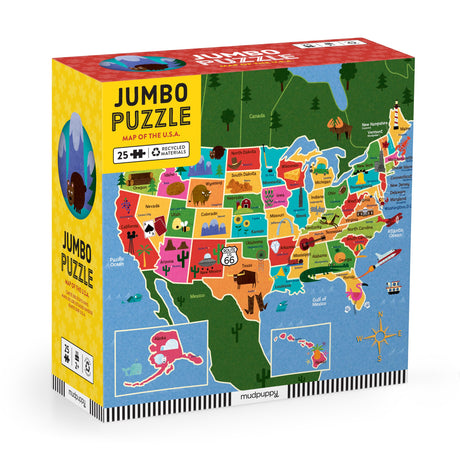 Mudpuppy Map Of USA - Jumbo 25 Piece Jigsaw Floor Puzzle Featuring States, Capitals, and More! Mudpuppy