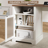 ChooChoo Farmhouse L Shaped Desk with Drawers & Storage Shelf, Home Office Desk with Storage Cabinet, Executive Corner Computer Desk with Charging Station, Home Office Writing Desk, Soft White ChooChoo