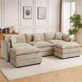 saows Modular Sectional Sofa, 112.2 Inch U Shaped Couch Set with Armrests, 3-Seater Comfy Cloud Couches with Movable Ottoman for Living Room Apartment, Coffee saows