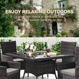 RTDTD 10 Pieces Patio Dining Set Outdoor Rattan Furniture Dinning Set with 2 Square Glass Tabletops 8 Chairs with Grey Cushions for Patio, Backyard Outdoor Kitchen Lawn & Garden RTDTD