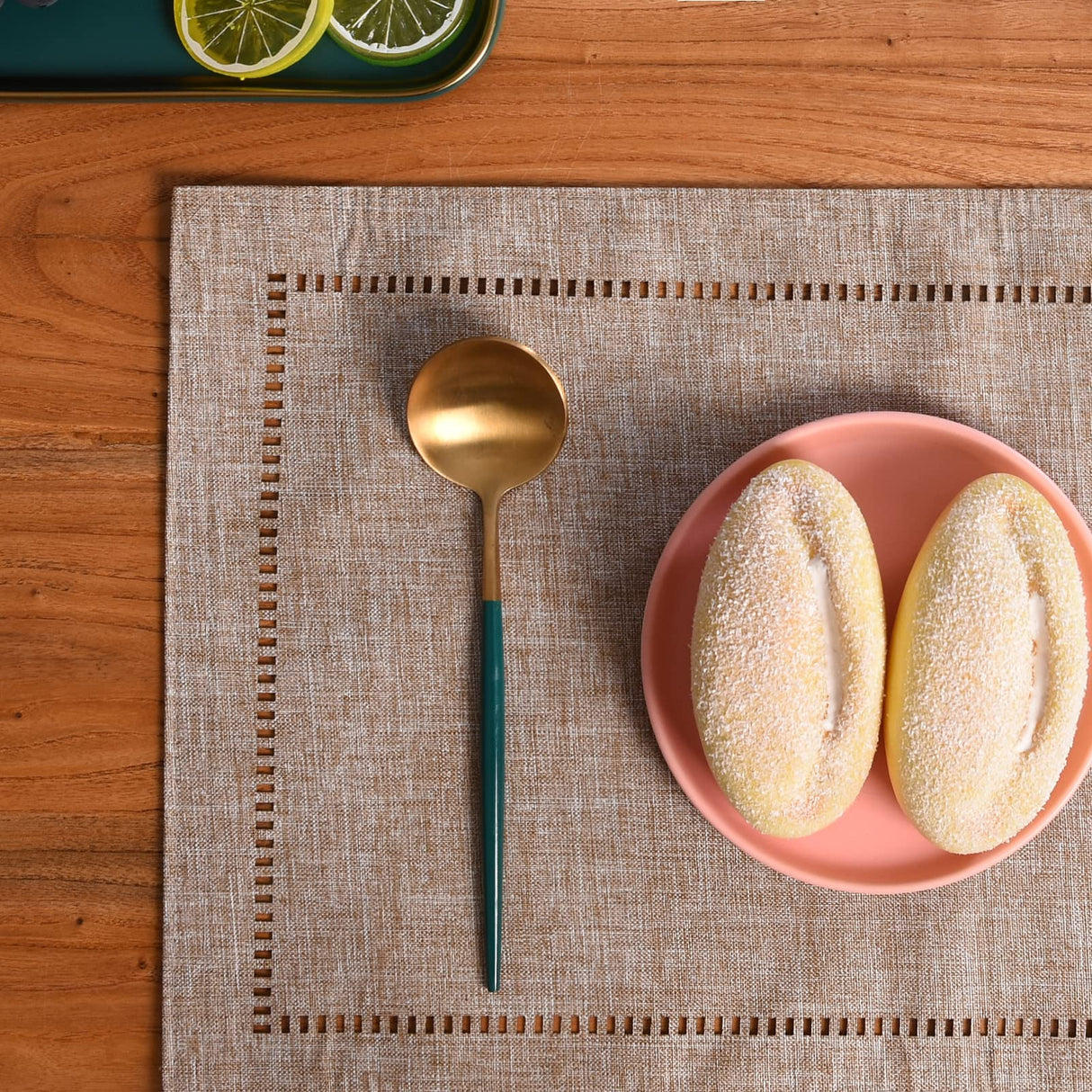 Tosewever Set of 4 Decorative Linen Placemats 12 x 18 Inches, Farmhouse Style Table Mats for Everyday Dining Wedding Party Holiday Home Decor (4 Pieces 12 x 18”, Light Coffee/Straight) Tosewever